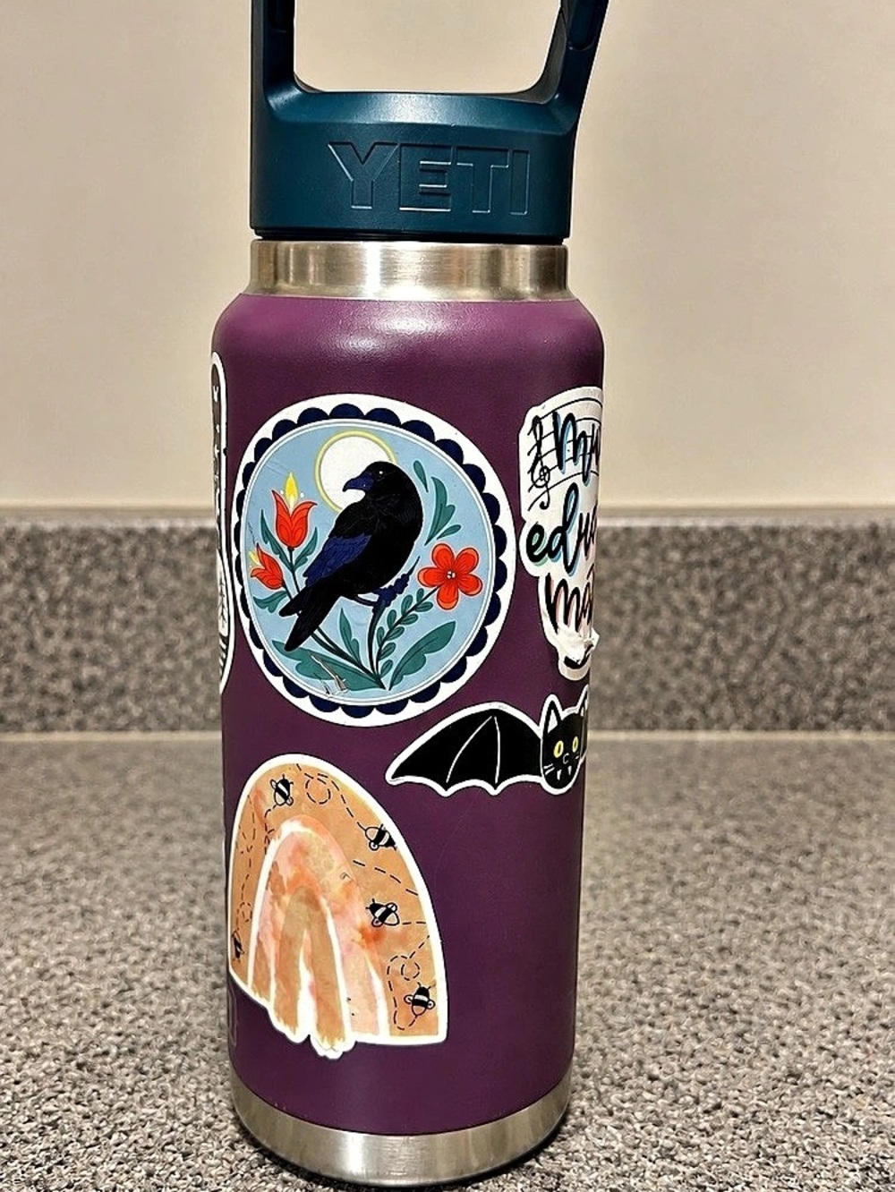 YETI Rambler 26 oz Purple Insulated Water Bottle Straw Cap Stickers